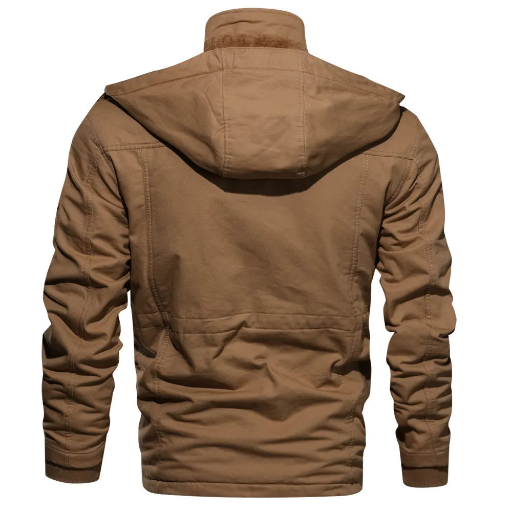 Male Winter Fleece Jacket Men Casual Thick Thermal Coat Army Pilot Jackets Air Force Cargo Outwear Hooded Jacket Mens Clothes