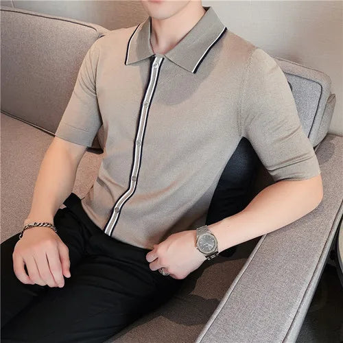 saferido British Style Brand Clothing Men High Quality Striped Patchwork Knit POLO Shirts/Male Slim Fit Fashion Knit POLO Shirt 3XL