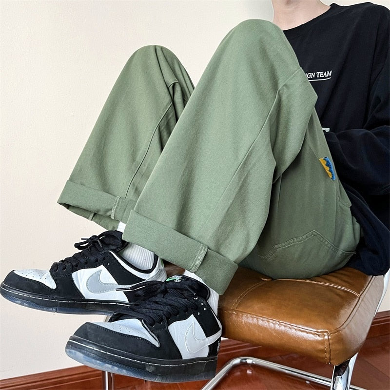 Straight Leg Men's Cargo Pants Straight Leg Fashion Elastic Waist Casual Trousers Harajuku Male New Brand Pants
