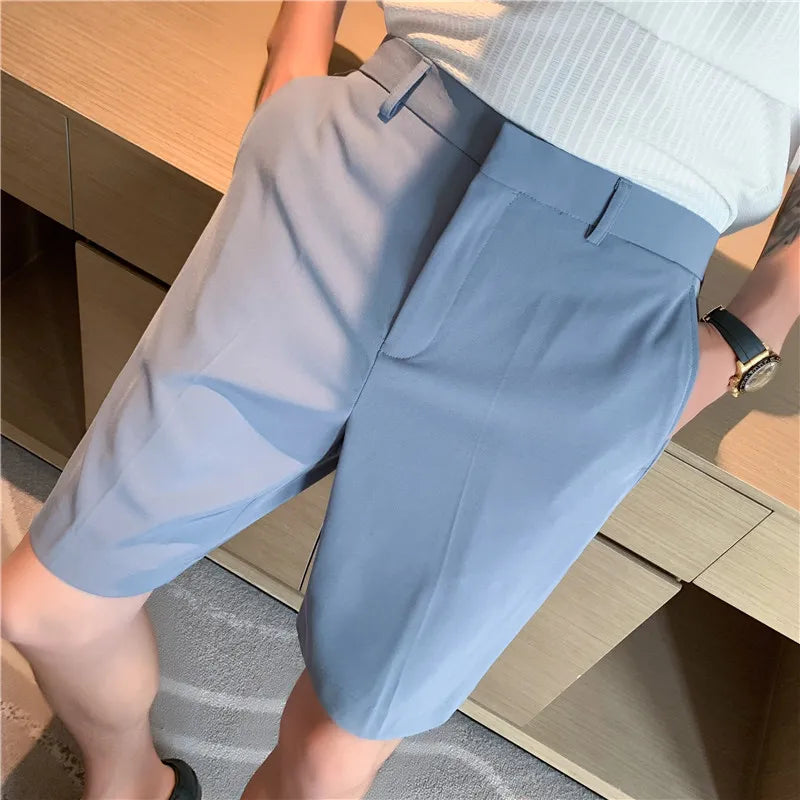 saferido British Style Men's Summer Business Leisure Shorts/Male Slim Fit Loose Suit Shorts/White Blue Black Plus Size S-2XL
