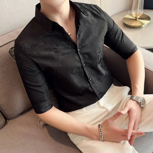 saferido British Style Men Summer High-end Printed Business Shirts/Male Slim Fit Lapel Casual Shirts With Short Sleeves S-4XL
