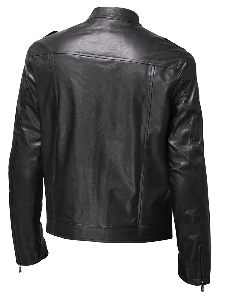 Autumn Business Men's Leather Jackets Motorcycle Bike Streetwear Clothing Men Stand Collar Pocket Zipper Overcoat Man