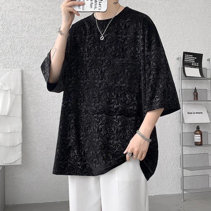 saferido Men Oversized Streetwear T Shirts Women Jacquard Design Summer Mens Fashions Harajuku T-Shirt Male Vintage Tees Female