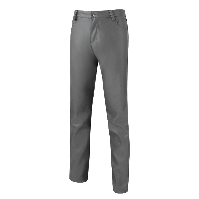 Brand Men Leather Pants Skinny Fit Elastic Style Fashion PU Leather Trousers Motorcycle Pants Thin Streetwear