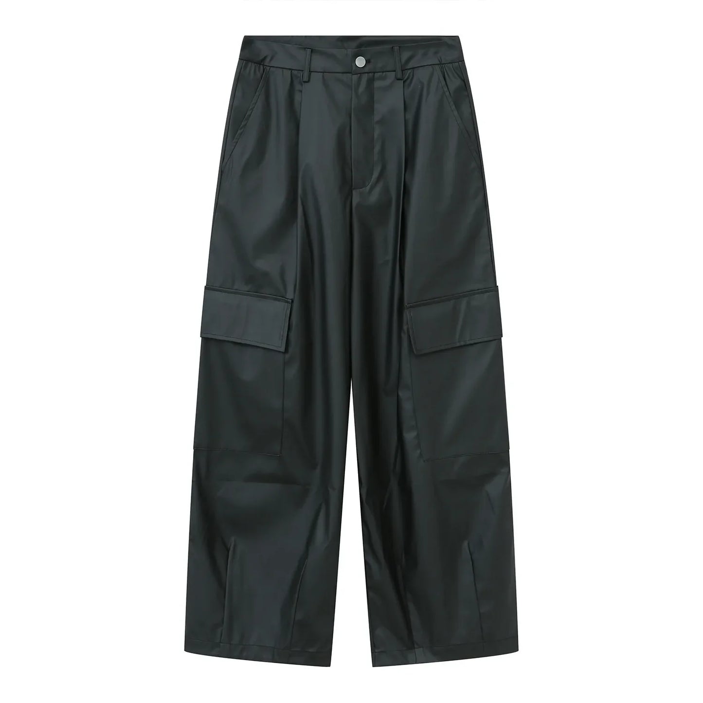 saferido Autumn American style pleated design drape floor mopping niche casual PU leather pants men's trendy pants pantalon homme cuir