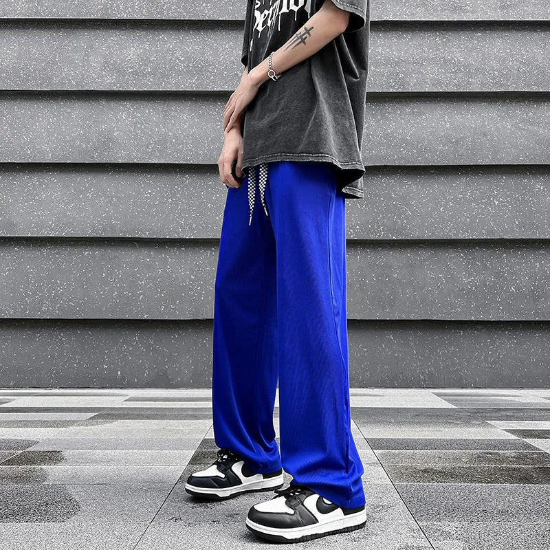 saferido Casual Ice Silk Mopping Pants Mens Four Seasons Fashion Sports Trousers Thin Solid Color Loose Straight Wide Leg Pants Oversize