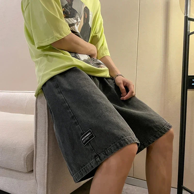 saferido Summer New Men's Loose Denim Shorts Blue Black Fashion Wide Legs Casual Oversized Baggy Beach Short Jeans Male Bermuda