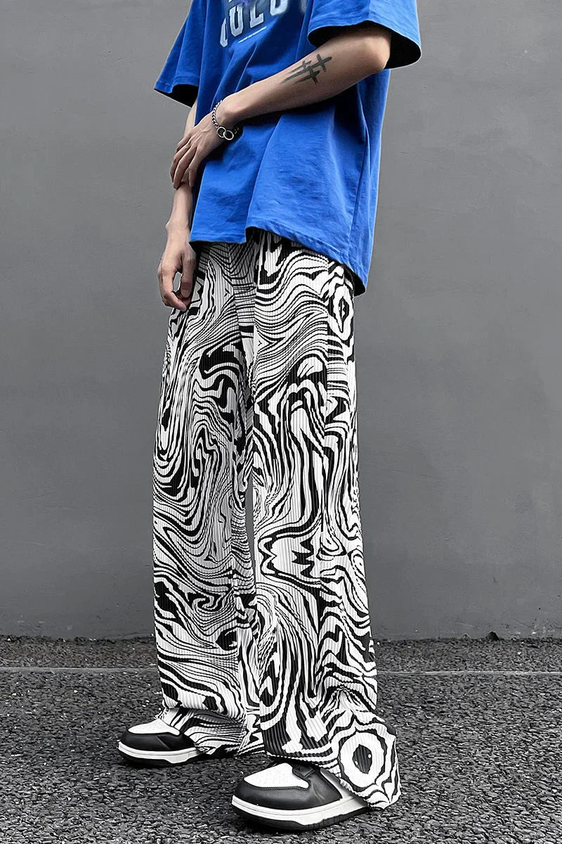 saferido Casual Ice Silk Mopping Pants Men Four Seasons Fashion Sports Trousers Thin Printed Loose Pants Straight Wide Leg Pants Oversize