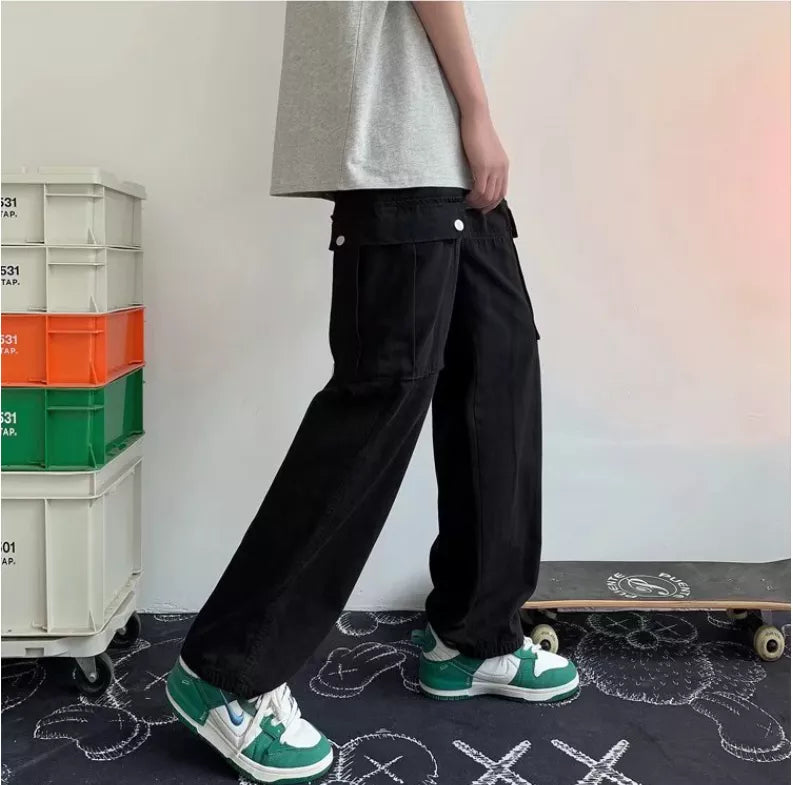 saferido Japanese cityboy heavy cotton overalls wide leg pants European and American street high waist slim hiphop big mouth bag fashion