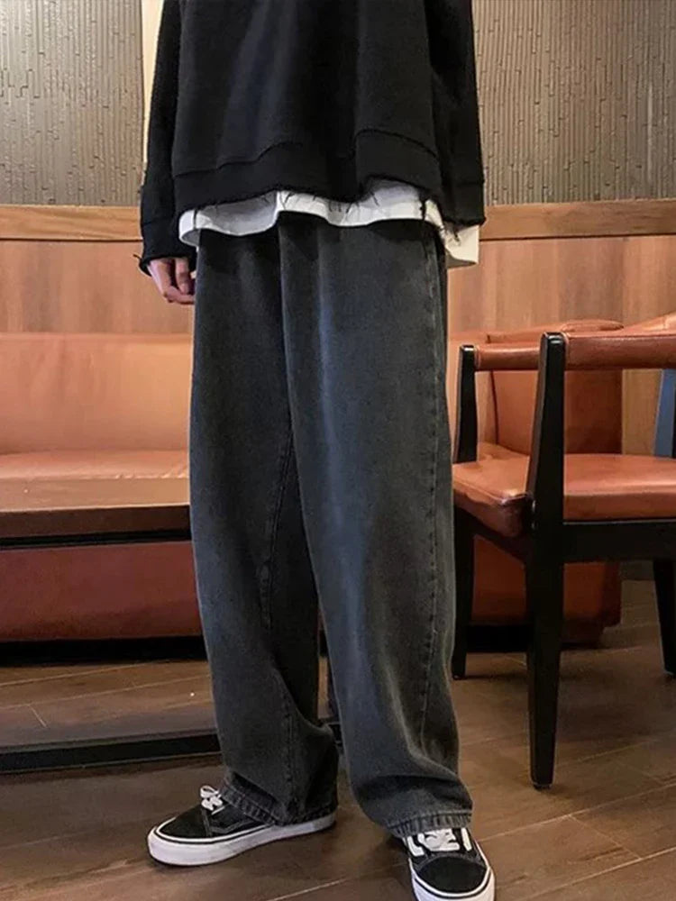 saferido Men Hip Hop Loose Straight Pants Early Spring Korean Fashion Casual Straight Oversize Wide-Leg Trousers Male Baggy Washed Pant