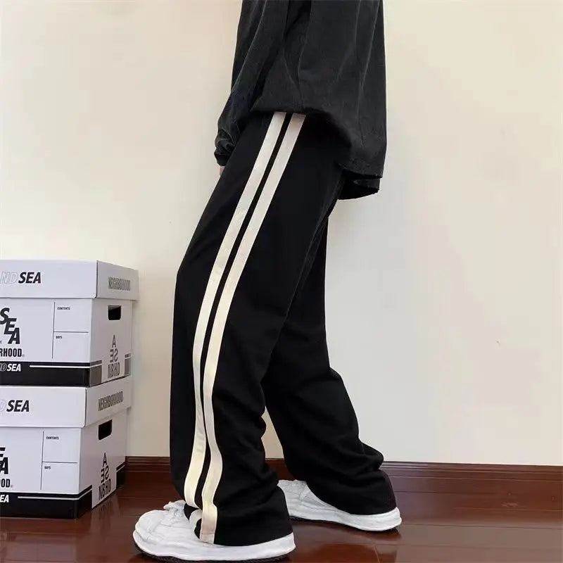 saferido Sports Pants for Men in Spring Summer New Striped Patchwork Loose Drawstring All-match Straight Pants Trend Casual Men Clothing