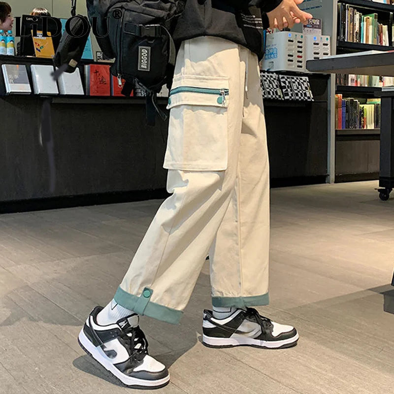 saferido Spring new cotton wide-leg men's pants with large pockets casual hip-hop overalls straight-leg pants for men men pants mens