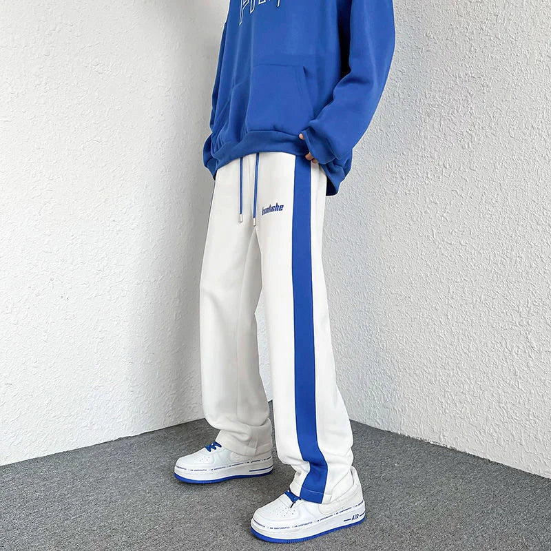 saferido Contrasting Color Stitching Mopping Casual Trousers Men Oversize Sports Loose Pants Printed Letters Straight Wide-leg Sweatpants