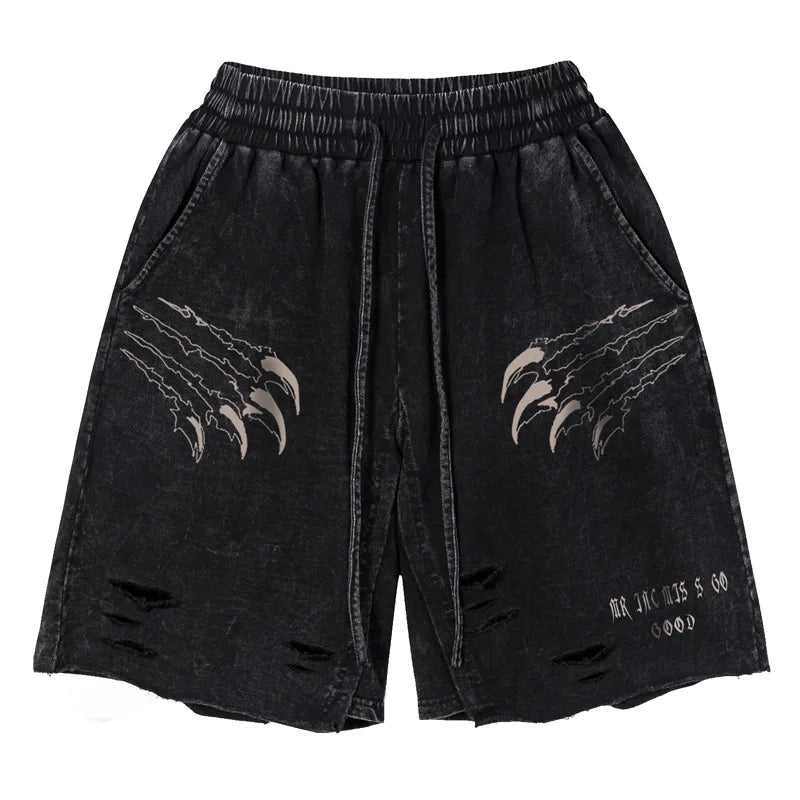 saferido Casual Streetwear American Vintage Fashion Brand Letter Shorts for Men's Summer New Wash Old Loose Cotton Capris for Men and Women