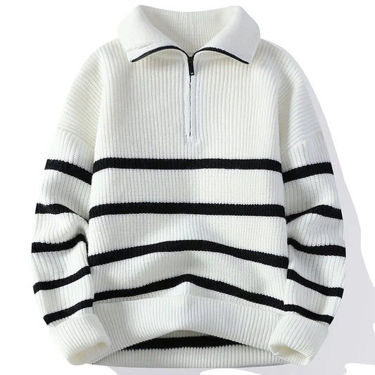 Autumn and Winter New Fashion Trend Warm Striped Sweater Men's Casual Loose Comfortable Thickened Large Size Sweater M-4XL