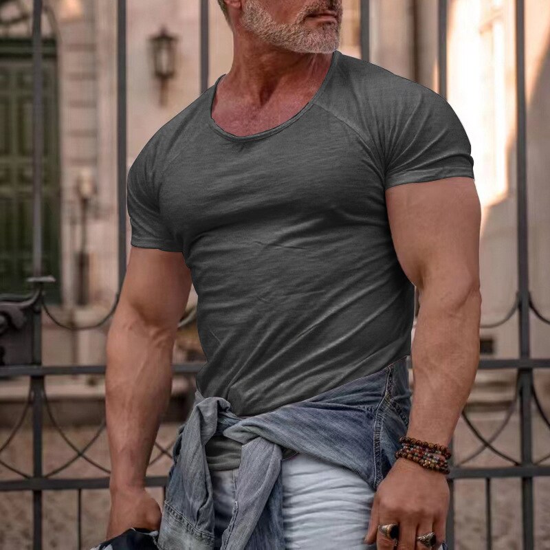 Men T Shirt 2023 Spring Summer Loose Crew Neck Short Sleeve Loose Pullover Tops Mens Casual Fashion Solid Color Tees Streetwear