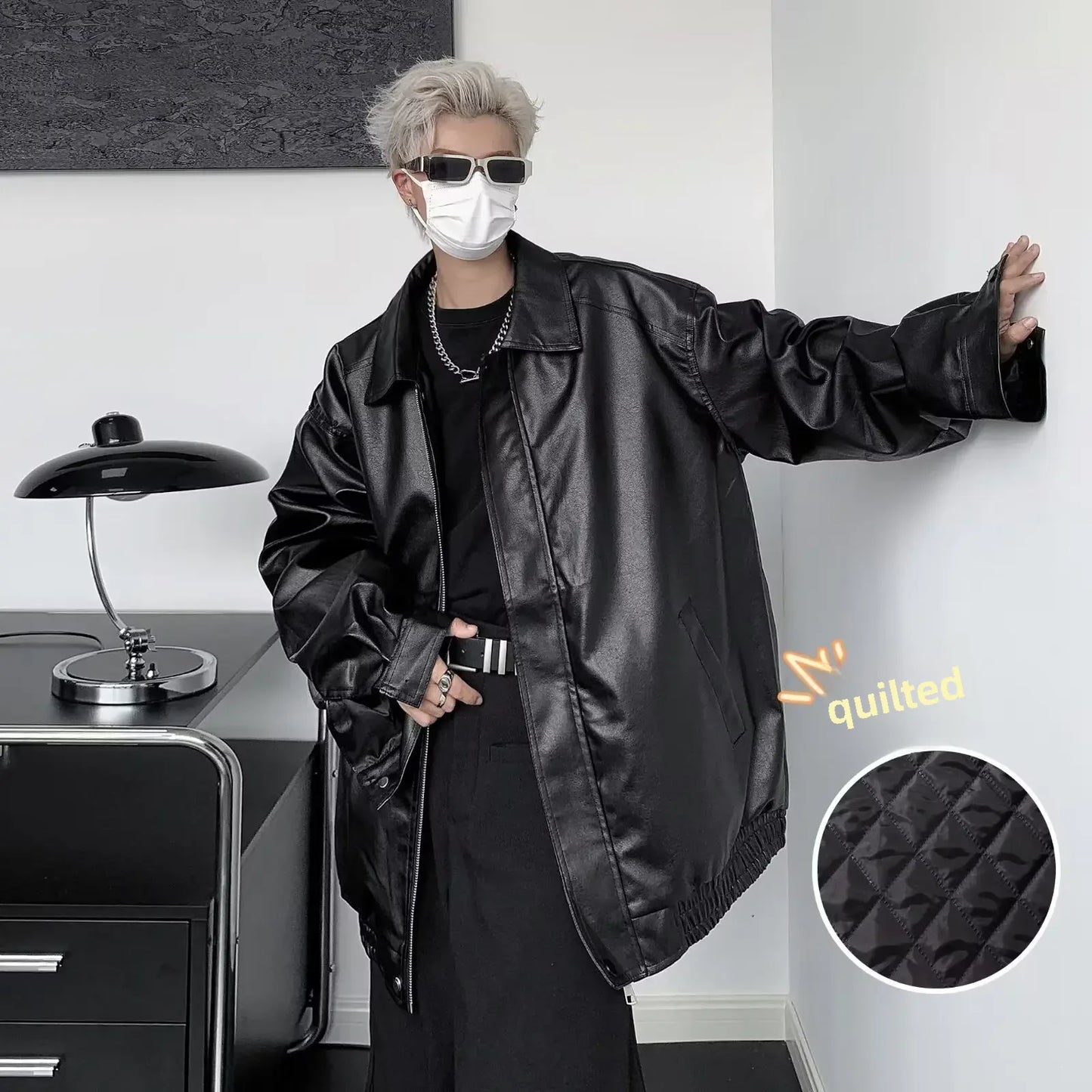 saferido Autumn New Pu Leather Solid Color Hip Hop Jacket Top Fashionable American Style Vintage Motorcycle Jacket For Men Women