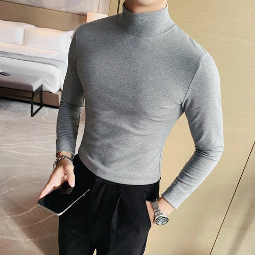 saferido Men's Spring Slim Fit Casual Long Sleeve T-shirt/male High Quality High Collar Tight Bottoming T-shirts Plus Size S-4XL