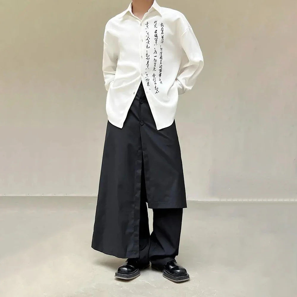 saferido Mens Japanese Double-Layer Irregular Splicing Culottes New Necessities Couple Lazy Style Retro Loose Wide-Leg Pants Unisex