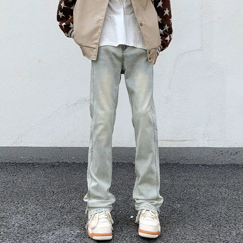 saferido Men's Blue High Street Micro La Jeans Fashion Men's Autumn New American Ruffian and Handsome Slim Long Pants