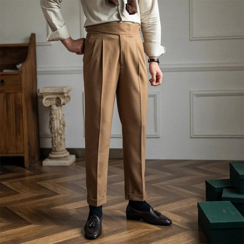 saferido New Casual Solid Color Suit Trousers Men Spring Trendy Belt High Waist Pants Male Business Office Fashion Pleated Straight Pants