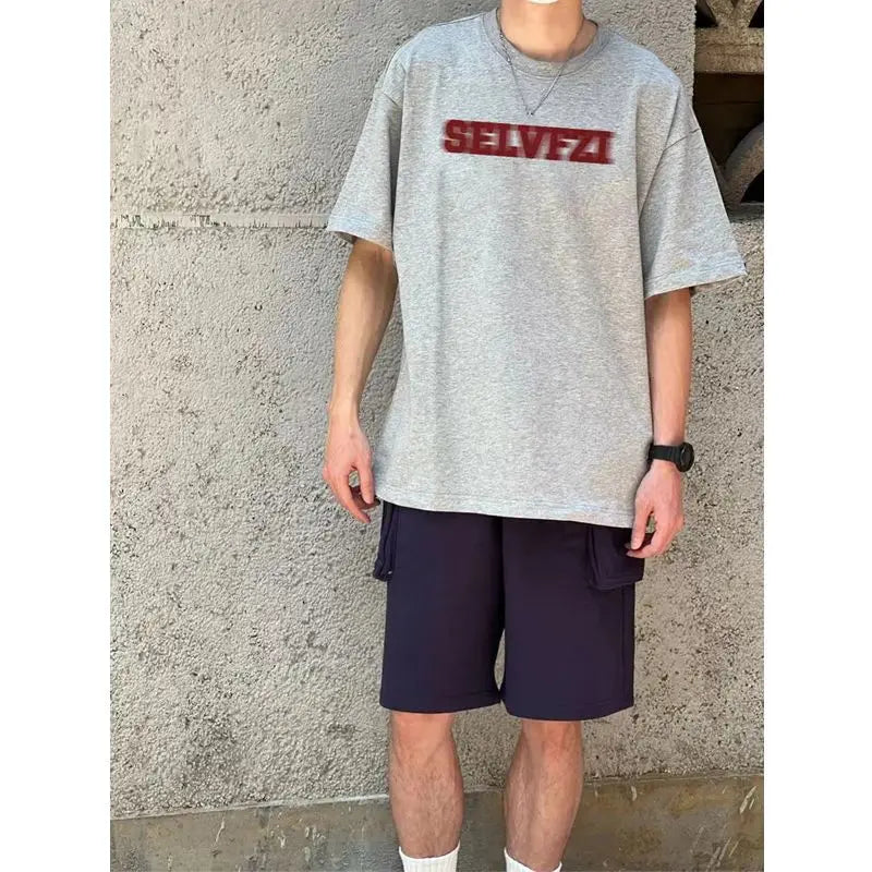 American Retro 100% Cotton Letter Print T Shirt for Men Hip-hop Trend Short Sleeve Oversized T Shirt Men Loose Summer Casual Top