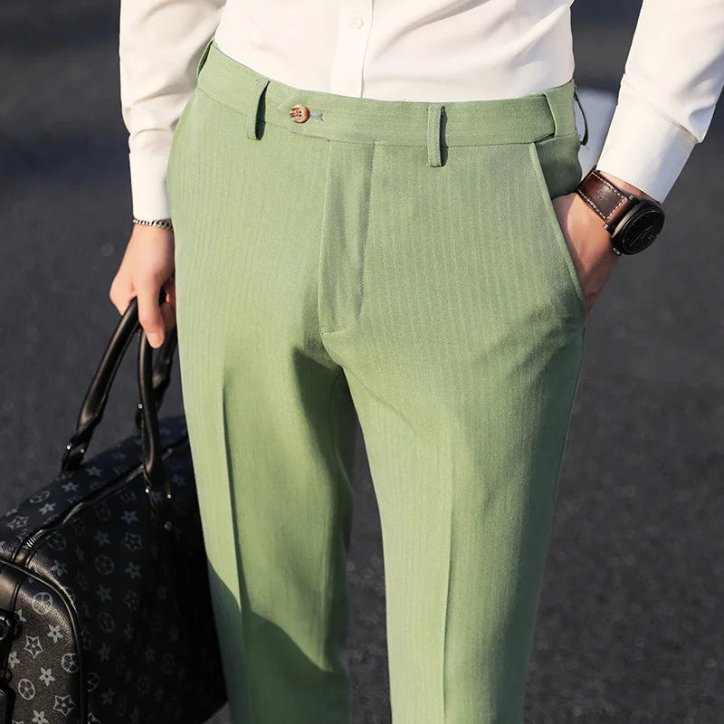 saferido Men Spring Summer Business Formal Pants Solid Casual Korean Slim Fit Suit Pants Mens Wedding Social Trousers Plus Size 38
