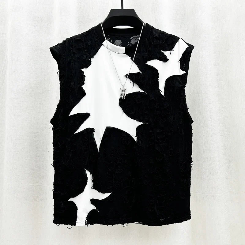 Fashion Casual Patchwork Hold Vest For Men New Patchwork Contrast Color Men's Sleeveless Tops Summer