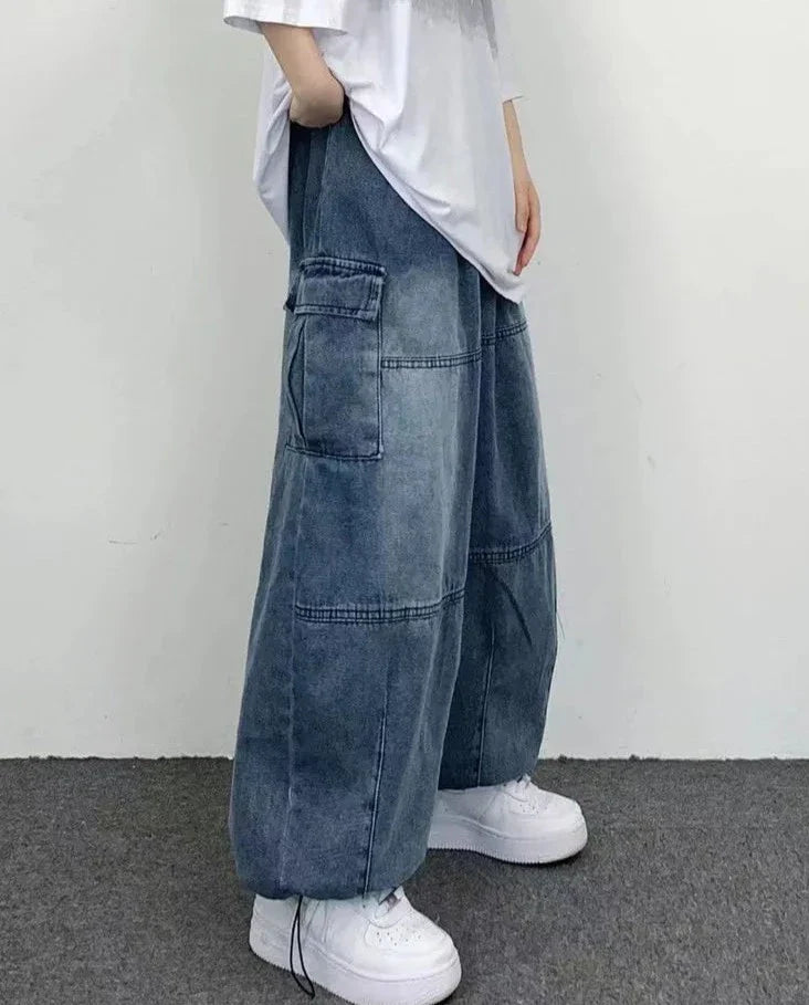 Autumn Harajuku Fashion retro High Street hiphop Pants Straight Wide Leg Pants Women Casual Loose Big Pockets Cargo Jeans
