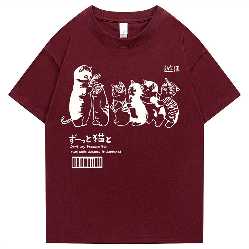 Men's Oversized T Shirt Clothing Hip Hop Cat Shower Street Print T Shirt Casual Cotton Summer Short Sleeve T Shirt