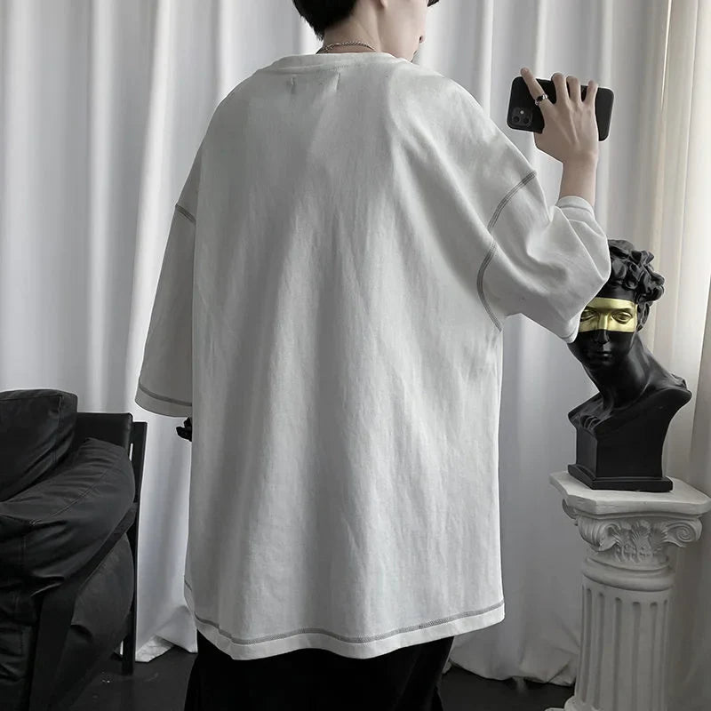saferido Summer Men's Round Neck Casual T-Shirt Short Sleeve Loose Popular White/black T Shirts Oversized Style Tshirts M-2XL
