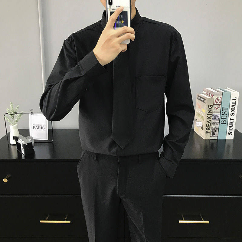saferidos British Style Solid Long Sleeve Shirts Men Clothing Spring Autumn Slim Fit Business Casual Formal Wear Blouse Tops WA02