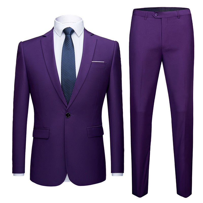 Jacket + Pants 2 Pieces Set Fashion New Men's Casual Boutique Business Dress Wedding Groom Suit Coat Blazers Trousers