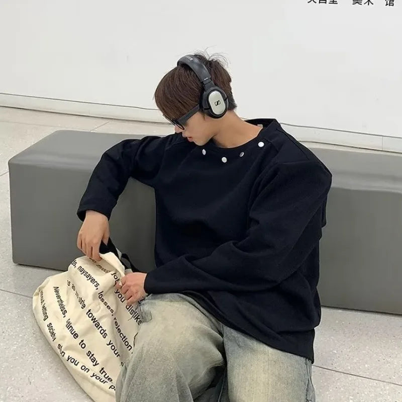 saferido Y2k Hoodies Men O-neck Loose Japanese Harajuku Outwear BF Couples Youthful Vitality All-match Streetwear High Street Autumn Ins