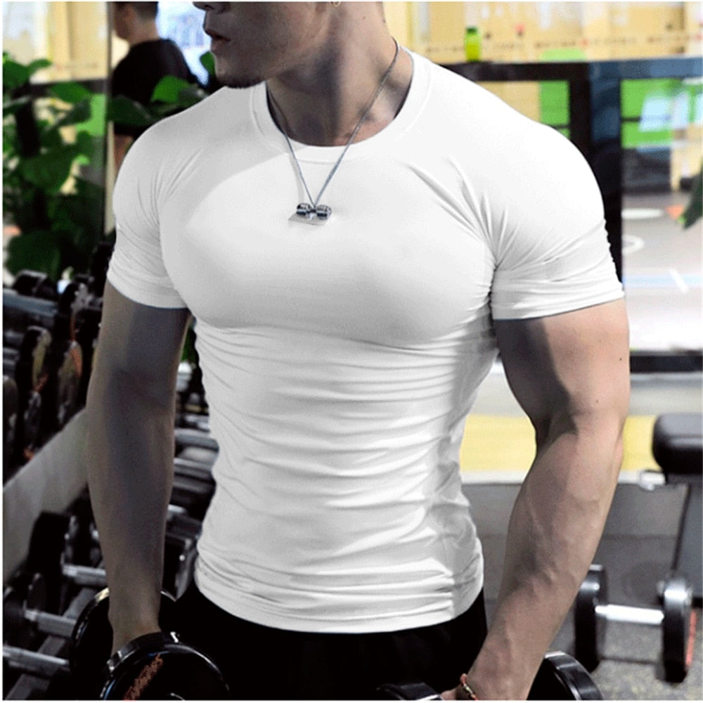 Men's Summer Short Sleeve Fitness T Shirt Running Sport Gym Muscle T-shirts Oversized Workout Casual High Quality Tops Clothing