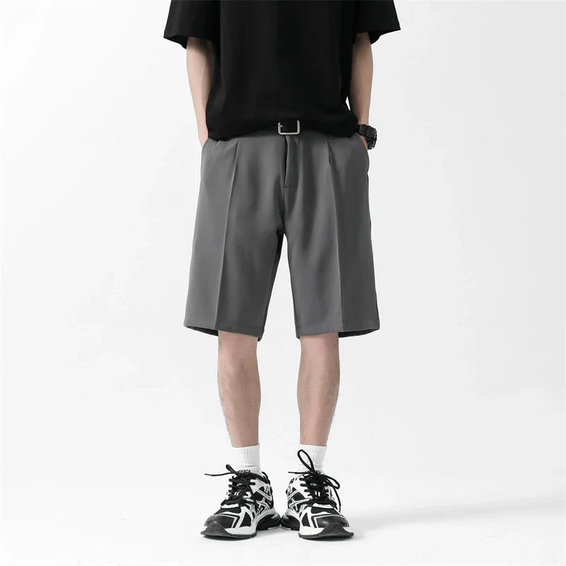 saferido Korean Men's Suit Shorts Summer New Loose Straight Ice Silk Shorts Fashion Large Casual Capris Black Grey Sports Pants 5XL