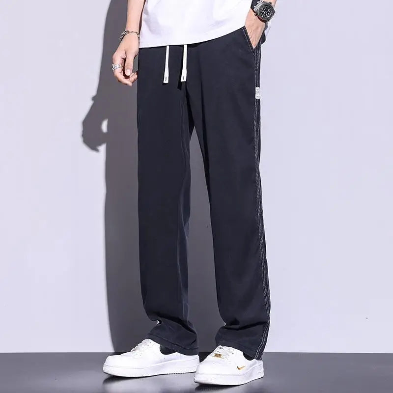 saferido Men's Summer Ice Silk Jeans/Male Elastic Waistline Loose and Comfortable Tencel Jeans Drawstring Korea Casual Trousers M-5XL