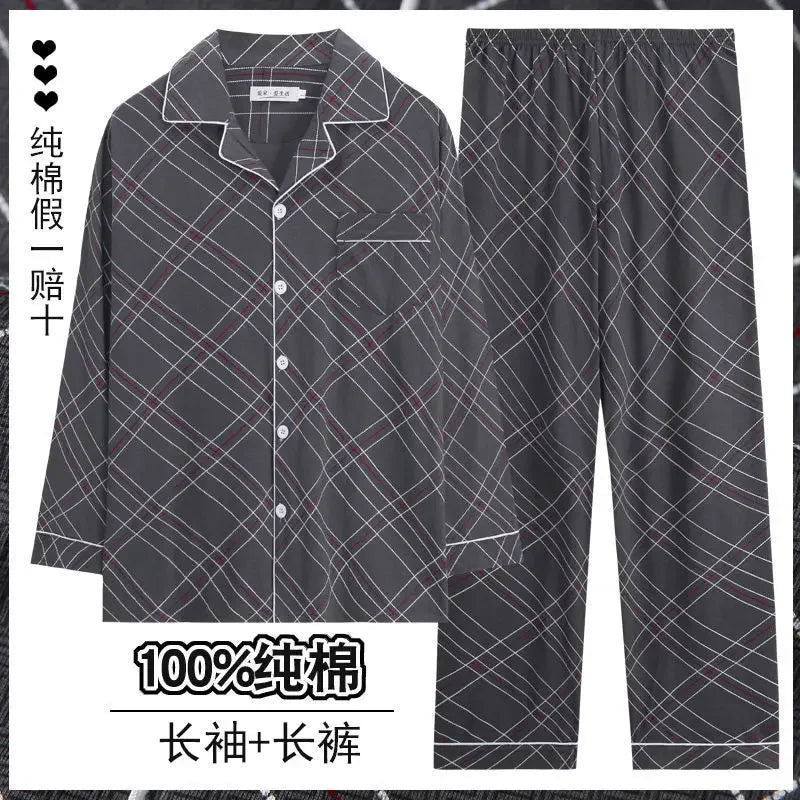 Men Pajamas Set Lounge Sleepwear Plaid Pyjamas Long Sleeve Spring Autumn Loungewear Male Homewear Home Clothes