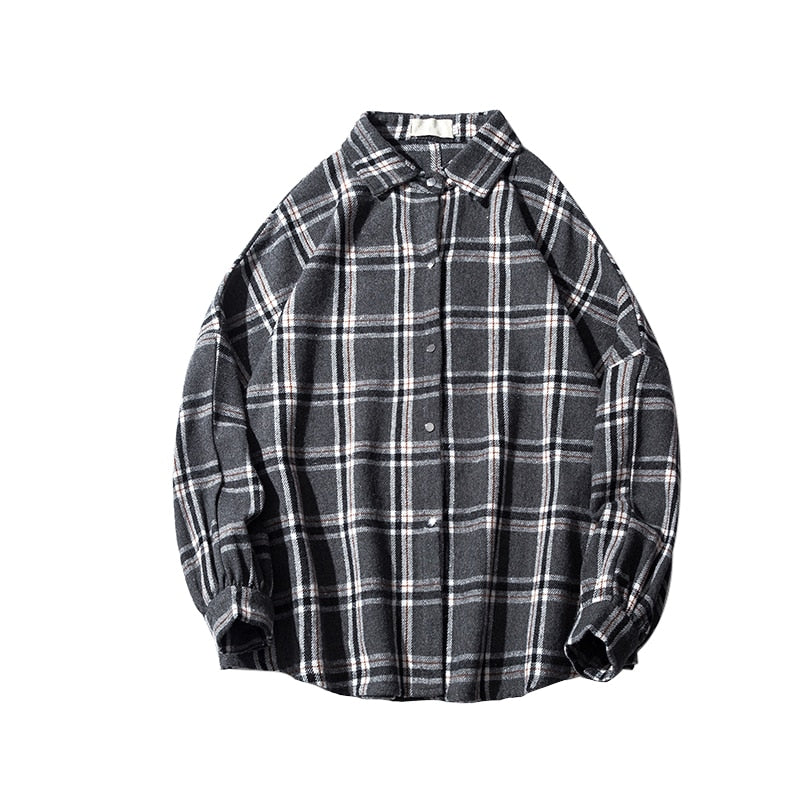 Flannel Harajuku Oversized Cotton Plaid Shirt Korean Fashions Fleece Button Up Shirts Long Sleeve Vintage Blouses