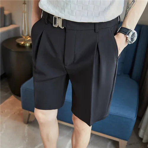 saferido Pleated Shorts Men Summer White Shorts Korean Fashion Casual Shorts Work Wear Clothes Breathable Comfort Slim Fit Bermudas