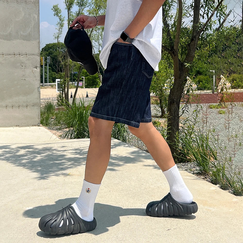 saferido 2024 Summer New Men's Denim Shorts Korean Style Elastic Waist Design Straight Trend Fashion Loose Casual Pants