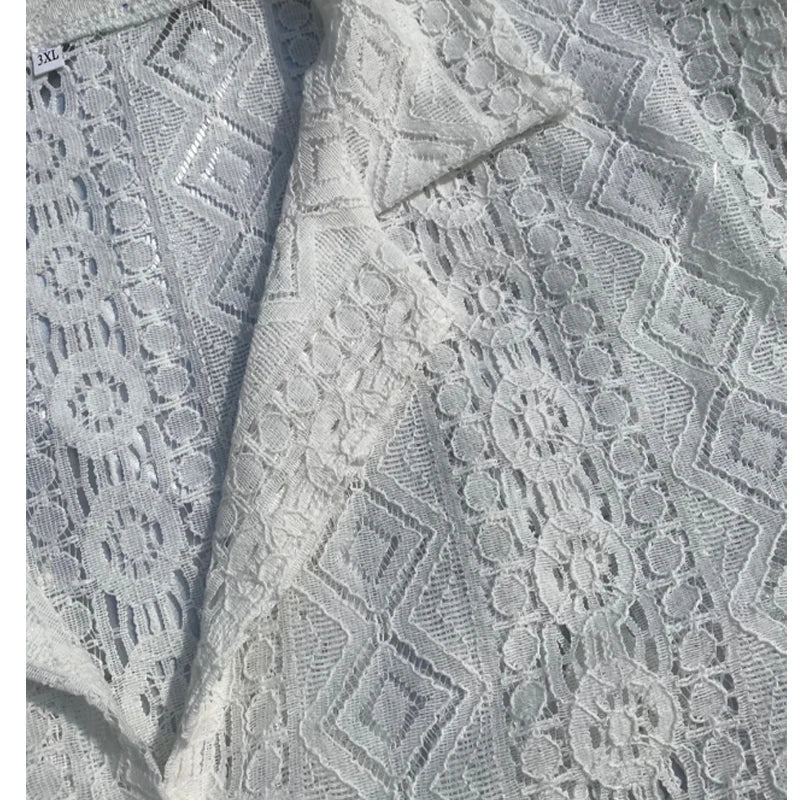 Men's Short-Sleeve Hollow-Out Lace Shirt Single Breasted Lapel Perspective Shirt Top