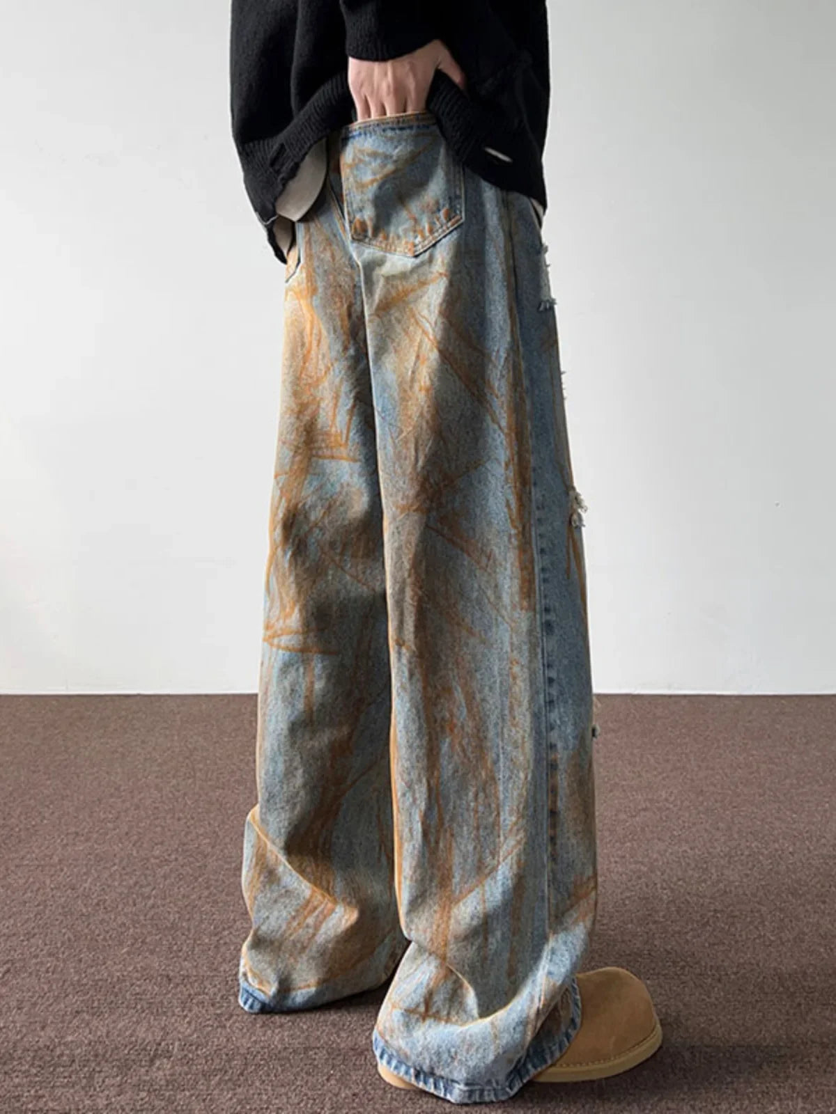 saferido Spring and Autumn Tie Dyed Distressed Jeans, Men's Straight Leg American Trendy Brand Ruffian Handsome Casual Hip-hop High
