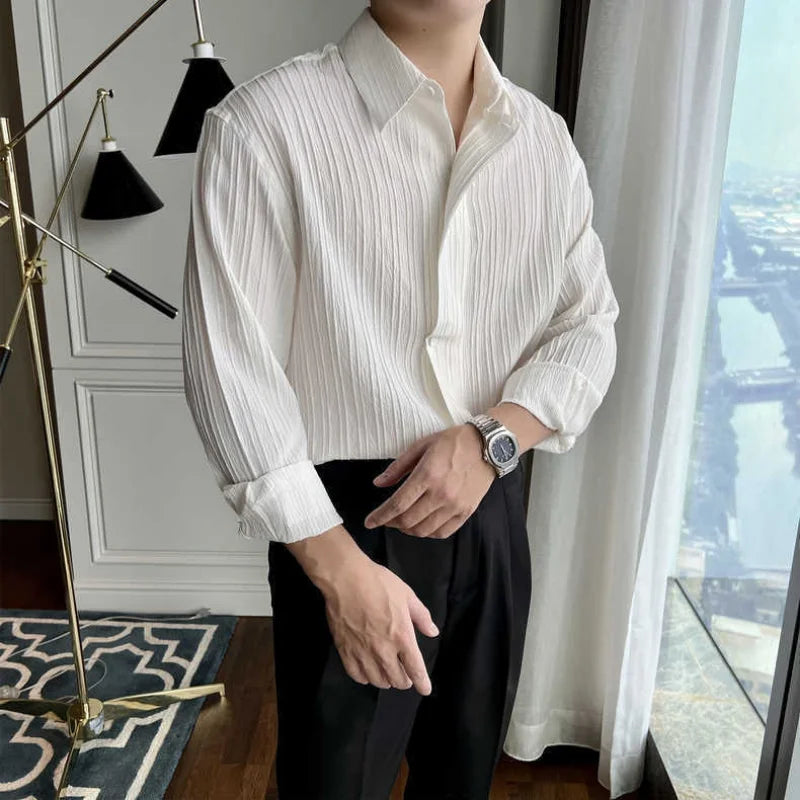 Autumn New Long Sleeve Shirt for Men Korean Fashion Designer Casual Solid Color Loose Simple Buttons Striped Shirt Men