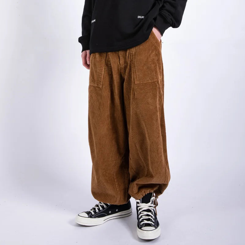 saferido Men Pants Casual Retro Harajuku Ins Fashion Trousers New High Street Baggy Wide-leg Pants All-match Corduroy Unisex Pantalones