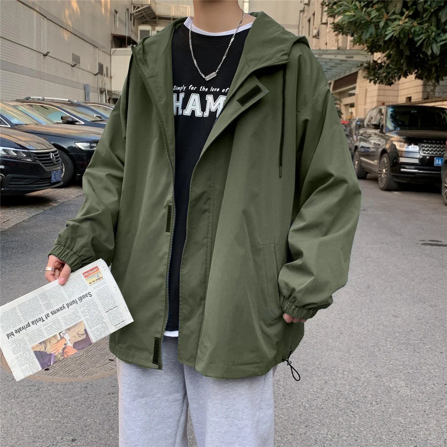 saferido Man Hoodie Hooded Jackets Men's Clothing Loose Fitting Korean Popular Clothes Outerwear Coats Spring Style