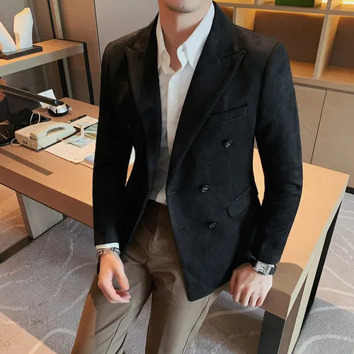 saferido Men's Spring High Quality Suit Male Slim Fit Fashion Double Breasted Buckle Dress Office Blazers Jackets M-4XL