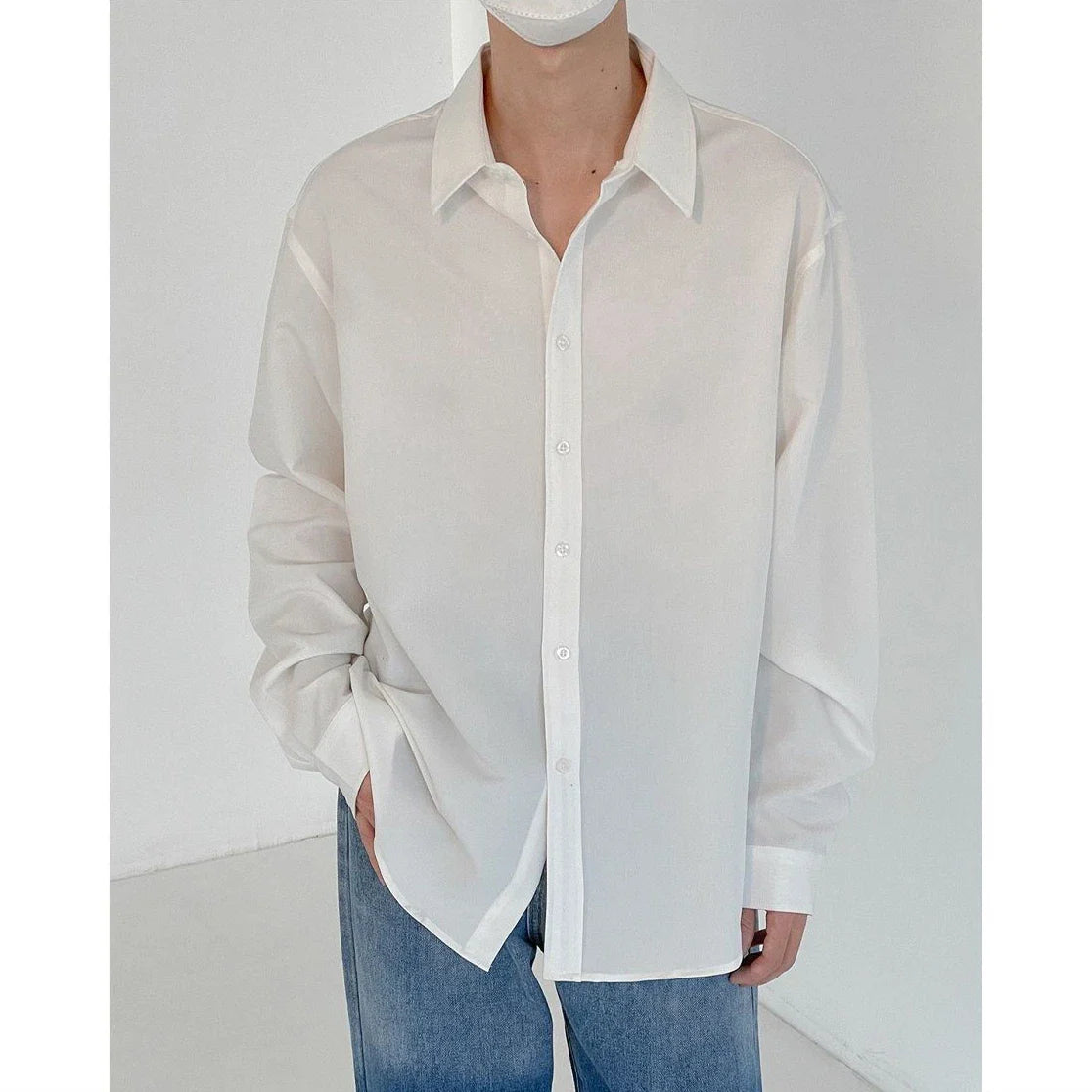 Korean Fashion New High-end Long Sleeve Shirts for Men No-iron Drape Solid Color Light Mature Style Casual Loose Shirt Men