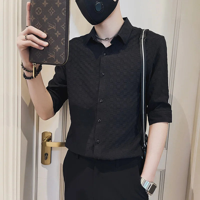 saferido Men's Business Casual Shirts/Male Spring Slim Fit Long Sleeve Shirts/Man High-End Clothing Tops Plus Size S-3XL