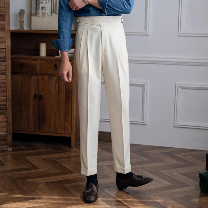 saferido New Casual Solid Color Suit Trousers Men Spring Trendy Belt High Waist Pants Male Business Office Fashion Pleated Straight Pants